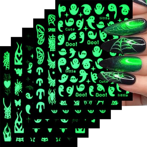 Halloween Nail Stickers Glow at Night Butterfly Spider Web Ghost Bat 3D Self-Adhesive Manicure Decor - Style 16