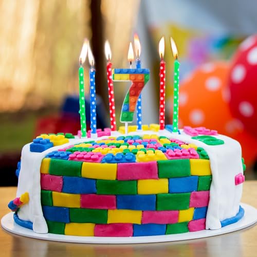 Rossesay Building Block Birthday Number Candle - Number 7 Cake Topper