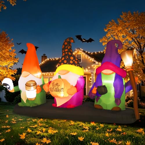 Halloween Inflatable Gnome Decor - 9.4ft Three Dwarfs Outdoor Decoration with LED Lights