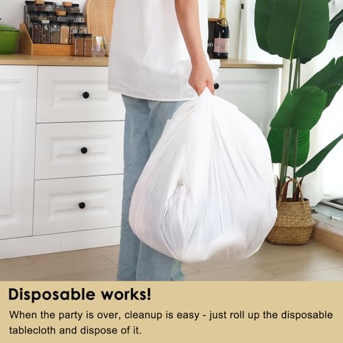 White Round Plastic Disposable Tablecloth - 84 Inch, 22 Pack