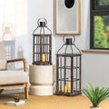Black Farmhouse Wooden Candle Lanterns Set of 2 - 25 & 18.75 Inches, No Glass