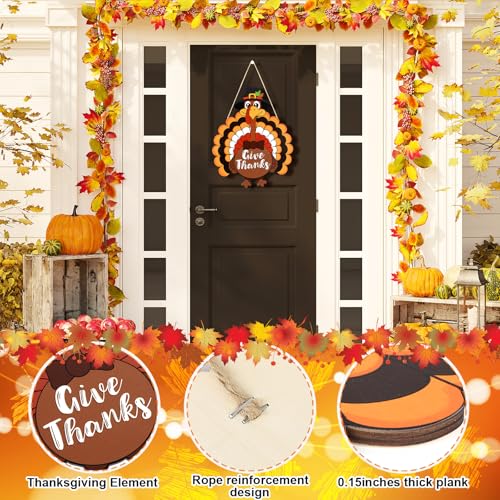 Thanksgiving Wooden Door Wreath - Large Turkey & Pumpkin Fall Decor - Bow Tie Variation