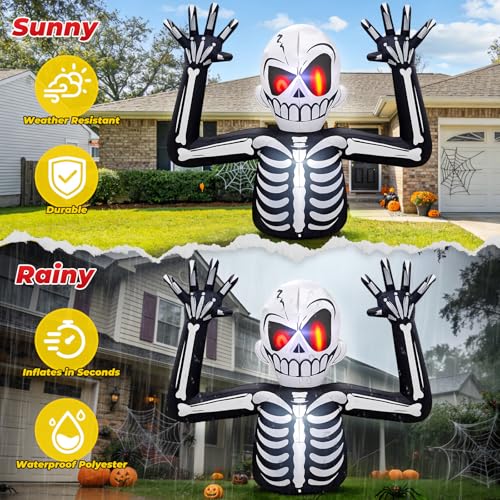 White Skeleton Halloween Inflatable - 6FT Outdoor Yard Decor with Red Eyes & LED Lights