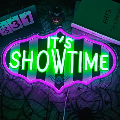 Show Time Neon Sign - Dimmable Halloween Neon Lights - Gothic Wall Decor