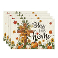 Rectangular Fall Floral Placemats Set of 4 - 12 x 18 Inch Beige Table Decor