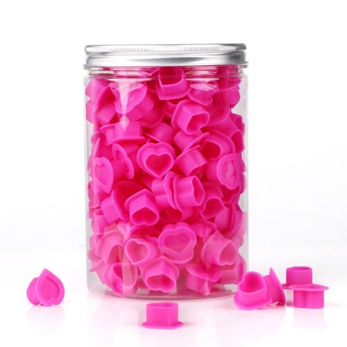 200Pcs Heart Ink Caps with Base Silicone Disposable Tattoo Pigment Cup for Tattooing Supplies