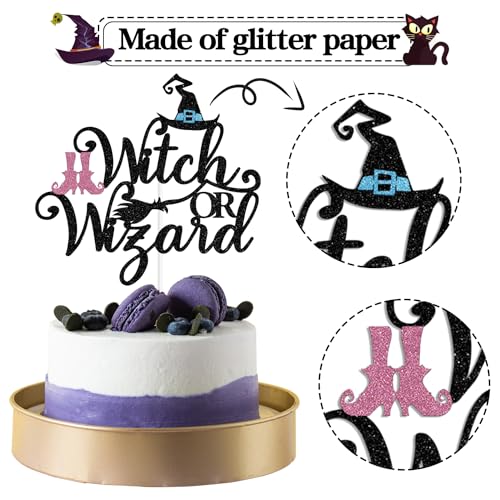 Black Glitter Witch or Wizard Cake Topper - Halloween & Gender Reveal Decor