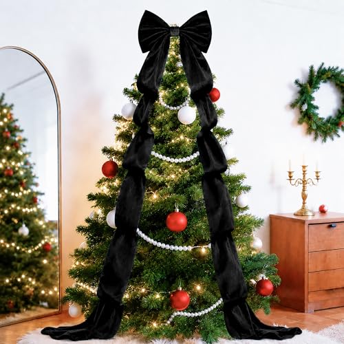 Black Velvet Christmas Bow - Large 16x79 Inch Holiday Wreath & Decor, Wedding & Party Accessory