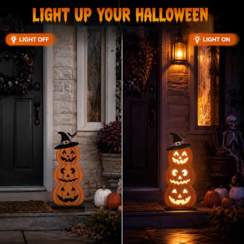 Orange LED Pumpkin Decor with Spooky Sound & Lights - Halloween Porch Sign