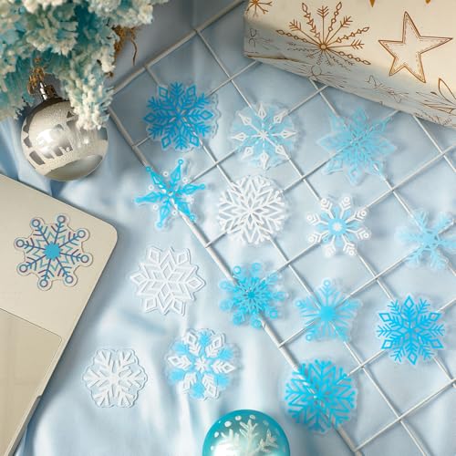 Snowflake Winter Gel Window Clings - 50 Pieces Removable & Reusable Decorations