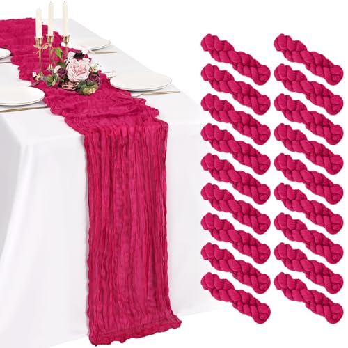 Hot Pink Cheesecloth Table Runner Set - 18 Pack 10FT Boho Rustic Decor