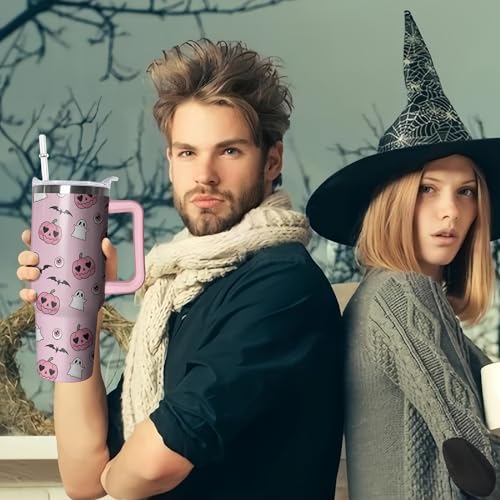 Pink Pumpkin 40oz Halloween Insulated Stainless Steel Tumbler with Handle & Straw