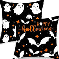 Halloween Pillow Covers 18x18 Set of 2 - Black & White Ghost Decor, Double-Sided HD Print