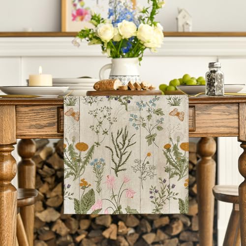 Wood Floral Table Runner 13x120 Inch - Spring Summer Home Decor