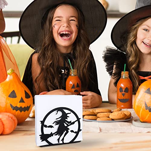 Halloween Napkin Holder Matte Black Metal Witch Design Tabletop Dispenser