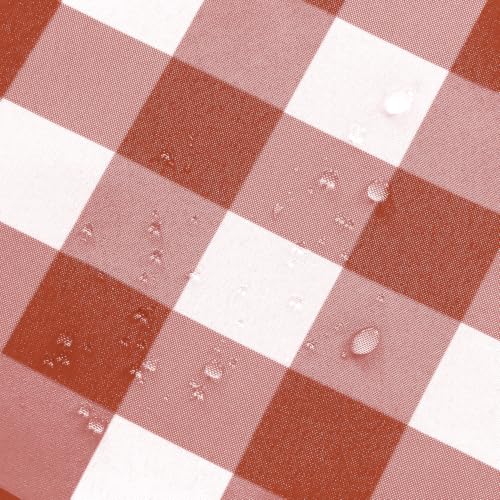 Waterproof Checkered Round Tablecloth 45 Inch - Rust & White, Spill-Resistant