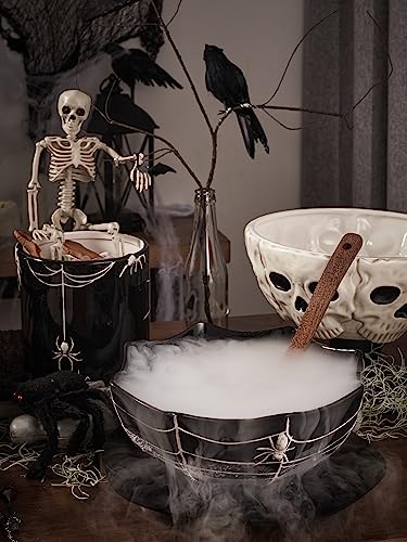 Halloween Spider Web Ceramic Candy Bowl 9.5 Inch Black Treat Dish - Microwave & Dishwasher Safe