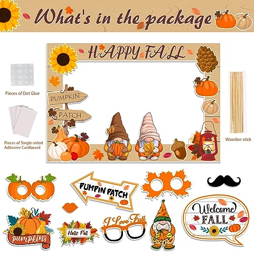 Fall Gnome Photo Booth Props Set with Pumpkin and Autumn Decorations