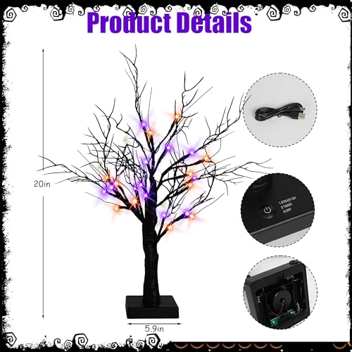 Dazzle Bright 2 Pack 20-Inch Lighted Halloween Birch Tree Decor with Spiders & Timer