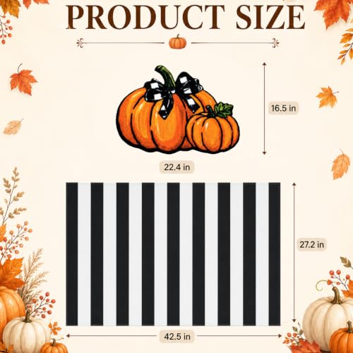 Fall Doormat Set with Pumpkin & Striped Welcome Mats - Outdoor Porch Decor