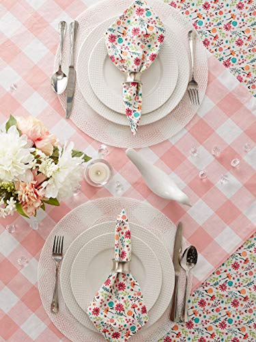 Buffalo Check Table Topper - Farmhouse Style Cotton Tablecloth 40x40 Pink & White