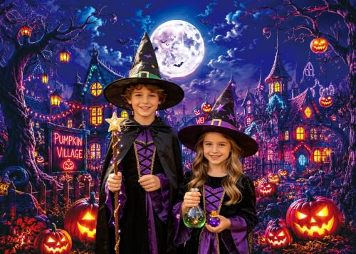 Halloween Pumpkin Village Backdrop - 7x5FT Trick or Treat Scene - Spooky Fall Decorations