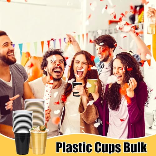 Black & Gold Disposable Plastic Cups 16oz - 100 Pack for Parties & Events