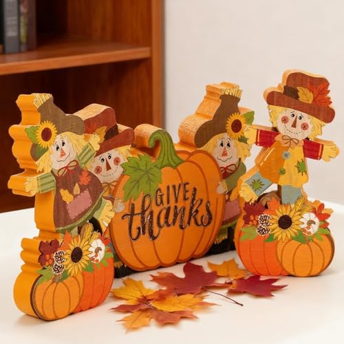 Fall Scarecrow Wooden Block Table Sign Set - Cute Autumn Decor - Halloween & Thanksgiving