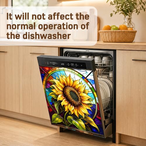 Sunflower Dishwasher Magnet Cover - Aesthetic Glass Kitchen Decor, One Size