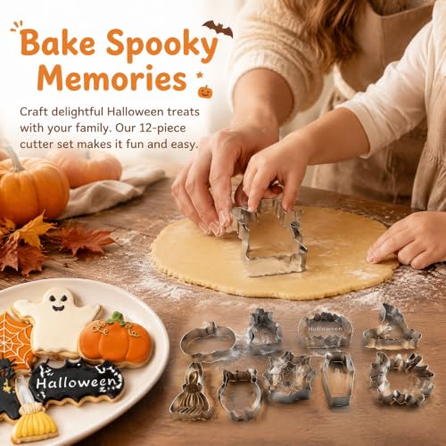12-Piece Halloween Cookie Cutter Set Stainless Steel Shapes for Baking & Crafts