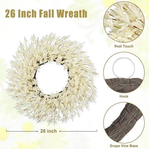 Fall White 26 Inch Realistic Autumn Wreath for Front Door Outside - Halloween Decor