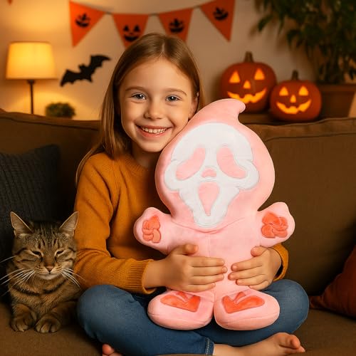 Pink Halloween Ghost Pillow 15.8 Inch Spooky Funny Throw Cushion for Sofa Home Decor