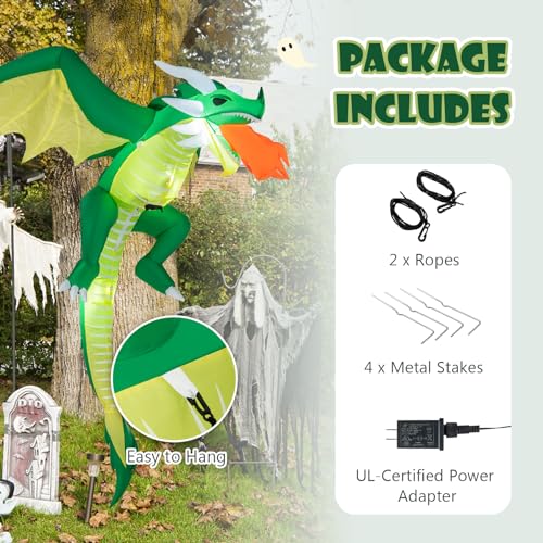 Halloween Inflatable Flying Fire-Breathing Dragon with LED Lights, 5.2Ft Outdoor Yard Decoration