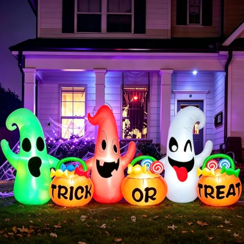 8 Ft Halloween Inflatable Ghosts with Pumpkin Candy Bags Yard Decor