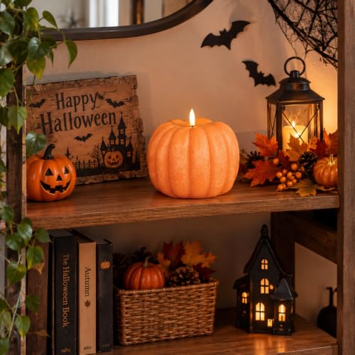 Orange Flameless Pumpkin Candle for Fall Decor - Remote Control, 5.5 Inch