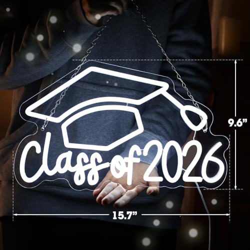 Class of 2026 Neon Sign - Graduation Wall Decor with LED Lights & Cap - USB Powered Acrylic Party Sign