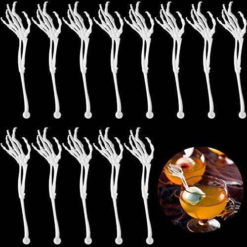 White Skeleton Cocktail Picks - 48 Halloween Spooky Swizzle Sticks