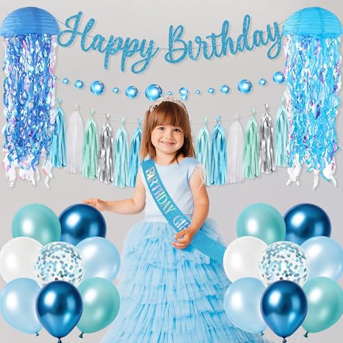 Blue Ocean Mermaid Birthday Party Decorations Set for Girls
