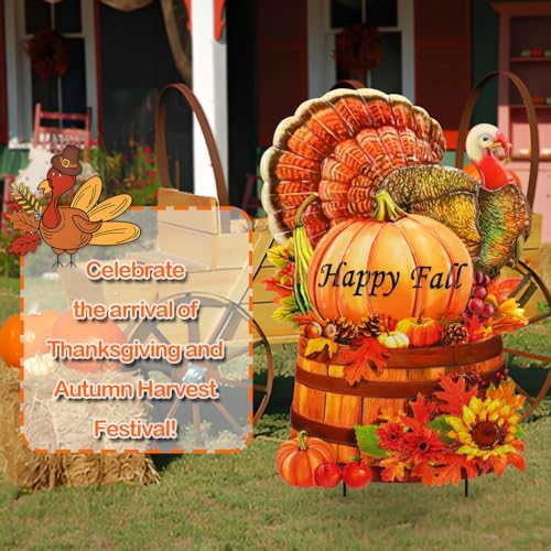 Thanksgiving Metal Turkey Garden Stake Decor - Fall Outdoor Yard Decoration - Variation of Turkey