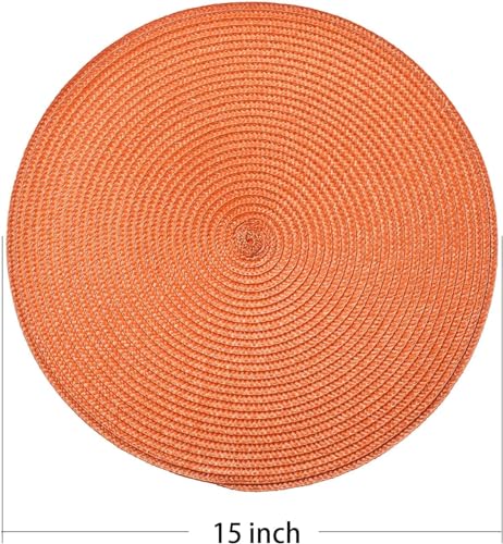 Round Placemat Set of 8 - Heat Resistant Washable Woven Braided Table Mats for Dining & Home Decor (Orange)