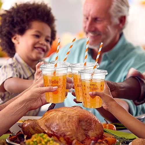 Thanksgiving Disposable Clear Plastic Cups with Maple Variation, 12 oz Set of 100
