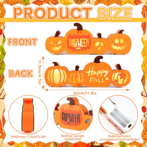 Reversible Wooden Halloween & Fall Pumpkin Decor with Warm LED Light