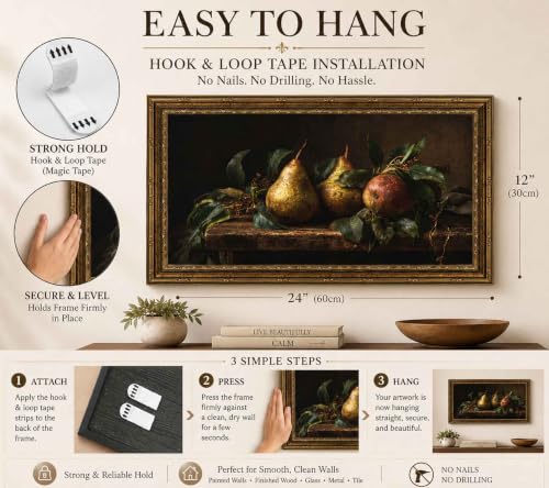 Gold Framed Pears Wall Art - Still Life Canvas Print 24x12in - Variation of Pears Wall Art / 12"L x 24"W