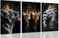 Lion Wall Art Canvas 16x24 Inch - Golden Crown Lion Wall Decor - Framed Animal Wall Art