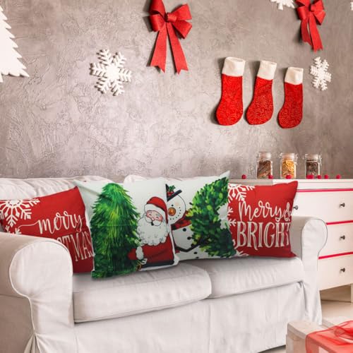 Christmas 20x20 Pillow Covers Set of 4 - Holiday Santa Wreath Snowman Decor