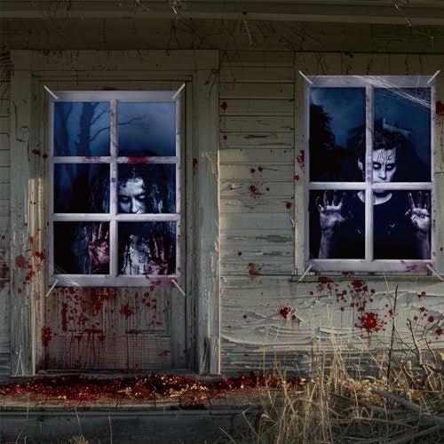 Halloween Ghost Window Decorations Curtain Set - Indoor Outdoor Scary Wall Decor - Style2