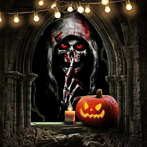 Halloween Skeleton Window Cover Prop - Bloody Skeleton Banner for Party & Home Decor