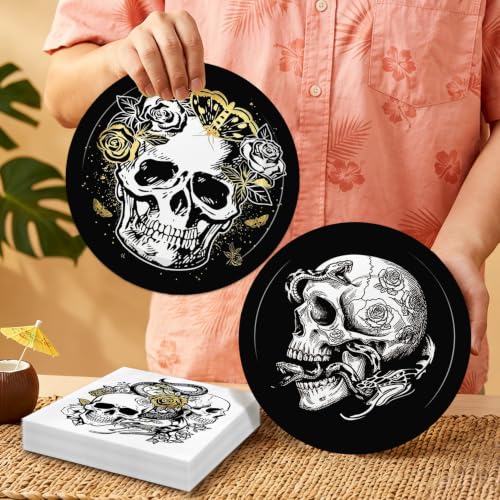 Black Skull Party Plates and Napkins Set for 20 Guests Dia De Los Muertos Halloween
