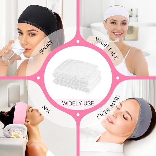 SHENGYIWA 30 Pack Adjustable Spa Headband for Women Non-Slip Facial Hair Wrap for Washing Face, Makeup, Shower, Skincare, and Yoga (Pink, 30)