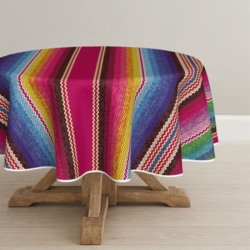 Pink Stripes 60x60 Inch Round Tablecloth - Durable Polyester, Home Decor